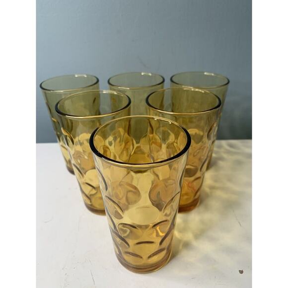 Hazel-Atlas Other - 6 Hazel Atlas Amber El Dorado Optic Dot Coin Tumbler Juice Glasses MCM Vintage